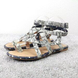Cabi Athena Gladiator Sandals Womens 7 Shoe Snake Print Ankle Wrap Strappy Flats